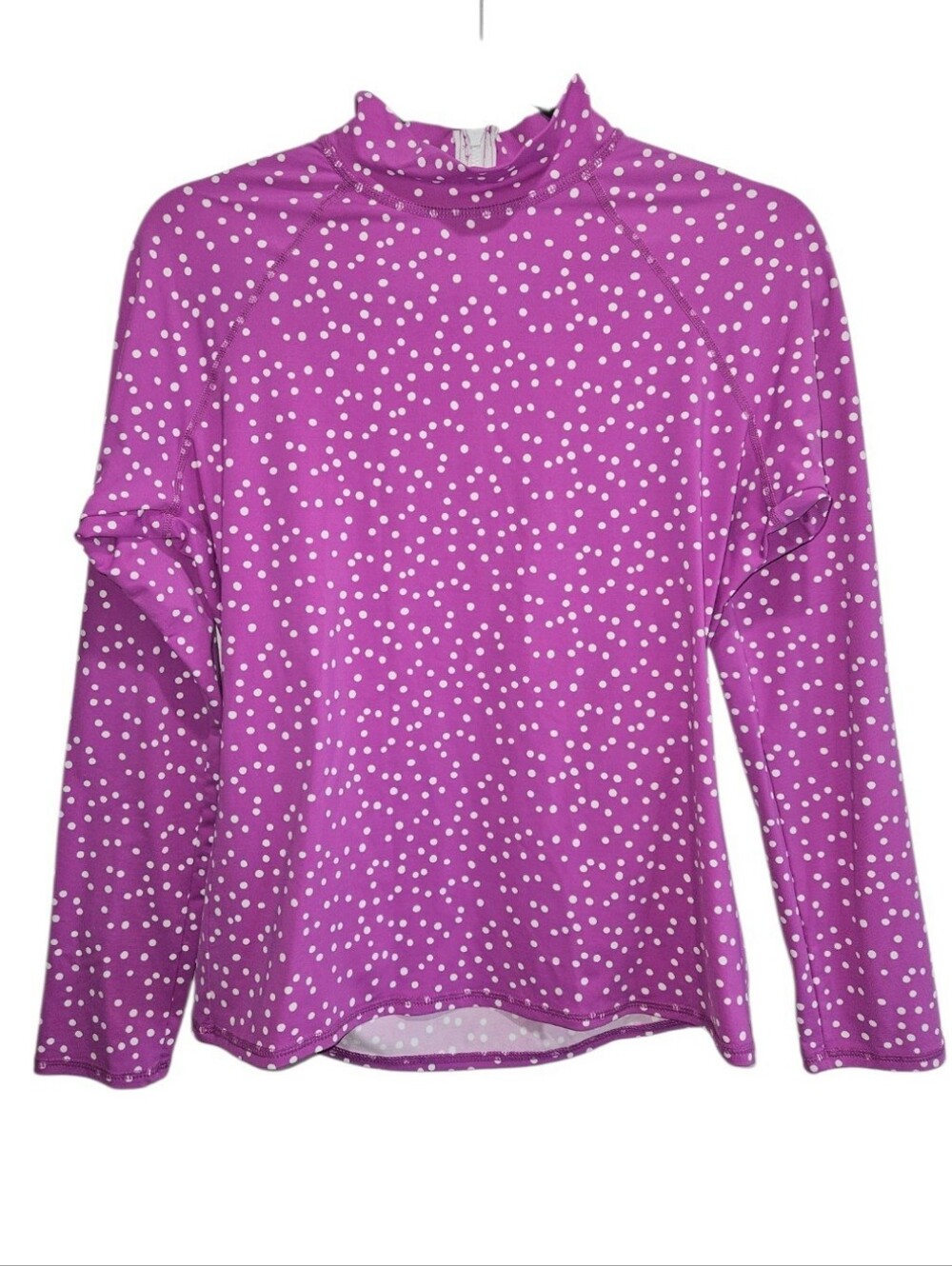 Garnet Hill Rash Guard Women’s Medium Swim Purple Polka Dot Mock Neck Top Long S